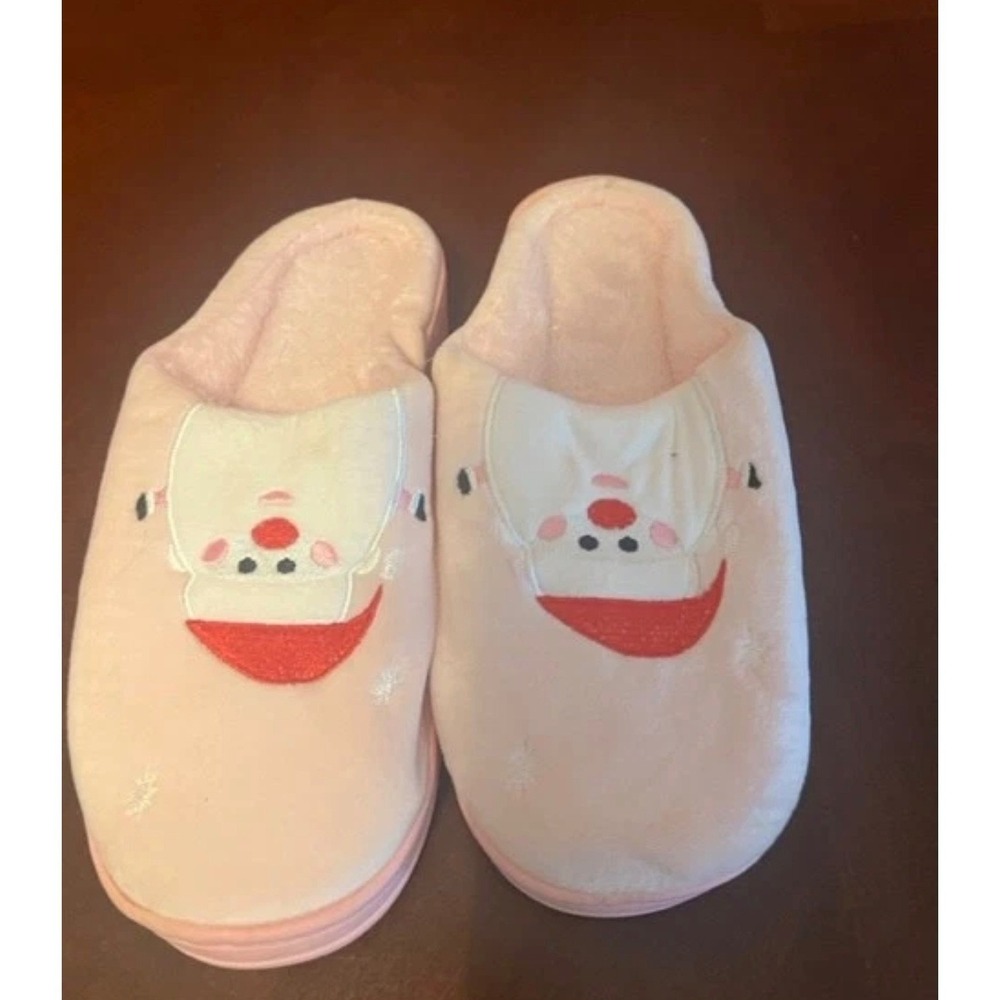 Pink Santa Claus Plush Slippers Women Size 38-39 Christmas Holiday House Shoes